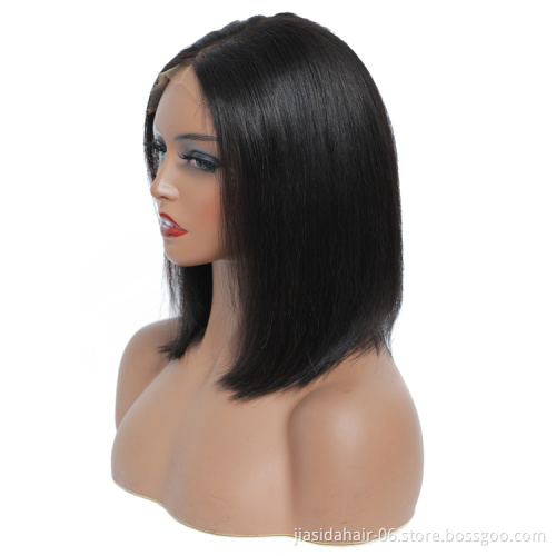 Lace Closure Brazilian Hair Haircut Short Straight Human Virgin Hair Half Machine Half Hand Tied 4x4 Bob Wig